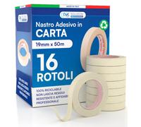 Nastro di Carta 16 Rotoli di Nastro da Imbianchini 19mm x 50m Carta Gommata