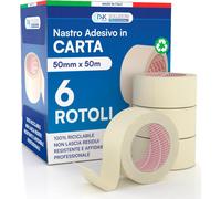 Nastro Di Carta - 6 Rotoli Di Nastro Da Imbianchini 50Mm X 50M - Carta Gommata P
