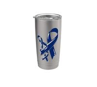 Nastro di consapevolezza del cancro del colon Blu scuro Combattente chemio Bicchiere termico in acciaio inox doppia parete