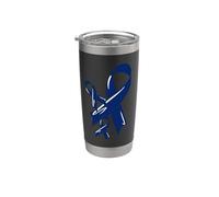 Nastro di consapevolezza del cancro del colon Chemo blu scuro combattente Bicchiere termico in acciaio inox doppia parete