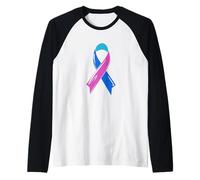 Nastro di consapevolezza del Cancro della tiroide Blu Rosa Teal Fighter Chemo Maglia con Maniche Raglan