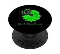 Nastro di consapevolezza delle lesioni del midollo spinale Nastro verde girasole PopSockets PopGrip Adesivo