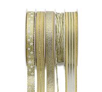 Nastro di filo artigianale, Set di nastri decorativi larghi in poliestere con glitter dorati a forma di stella a cinque punte in schiuma(10yard)