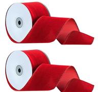 Nastro di Natale in velluto rosso per il fai da te, 2 rotoli di nastro di velluto di Natale, nastro di Natale rosso con filo, nastro regalo rosso, nastro di raso di Natale