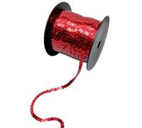 Nastro di paillettes, Nastro con paillettes sciolte circolari in PVC, larghezza 6 mm, multicolore, 5-100 iarde(Deep Red,100Yards)