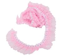 Nastro di pizzo plissettato increspato per rifilatura di applicazioni, cucito, nastro di pizzo a rete, stampa a pois, larghezza 4,5 cm (rosa)