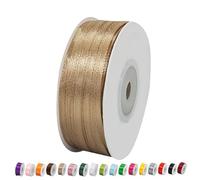 Nastro di Raso 3mm Marrone Oro, 92 Metri Nastro Doppio Raso per Artigianato, Natale, Decorazioni, Confezioni Regalo, Feste di Compleanno, Matrimoni, Bomboniere