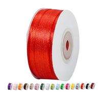 Nastro di Raso 3mm Rosso, 92 Metri Nastro Doppio Raso per Artigianato, Natale, Decorazioni, Confezioni Regalo, Feste di Compleanno, Matrimoni, Bomboniere