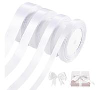 Nastro di Raso Bianco, 8 Pezzi, Largo 6/10/15/20 mm, per Matrimoni, Feste, Regali, Decorazioni (22 m/Rotolo)