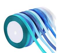 Nastro di raso ihaspoko largo 10 mm，7 colori, 7 nastri di raso in poliestere, 22 m di nastro regalo，decorazione per palloncini, matrimonio, regalo, compleanno, fai da te (serie blu)