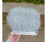 Nastro di stoffa per decorazioni da festa con frange di piume di struzzo naturali da 1/5/10 metri, per abiti da donna, di qualità, con piume morbide, per matrimoni, gonne, feste - grigio arge