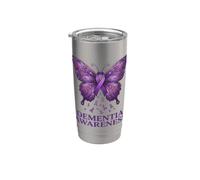 Nastro di supporto per la consapevolezza della demenza con farfalla viola Bicchiere termico in acciaio inox doppia parete