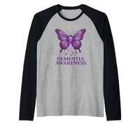 Nastro di Supporto per la consapevolezza della demenza con Farfalla Viola Maglia con Maniche Raglan