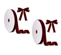 Nastro di velluto bordeaux, 2,5 e 4 cm x 4 m in velluto floccato su un lato | Set di nastri in velluto bordeaux, 2,5 cm x 4,6 m e 4 cm x 4,6 m, velluto floccato su un lato, per decorazioni natalizie