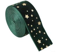 Nastro di velluto natalizio 4 x 200 cm con fiocco in lamina d'oro e dettagli a stella, progettato per la decorazione dell'albero e per migliorare le decorazioni natalizie (verde)