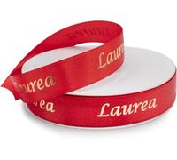 NASTRO DOPPIO RASO ROSSO CON SCRITTA LAUREA COLORE ORO LARGHEZZA 15 MM LUNGHEZZA 25 METRI (15 MM ROSSO)