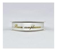 Nastro doppio raso scritta Oro BUON COMPLEANNO 15 mm x 25 metri