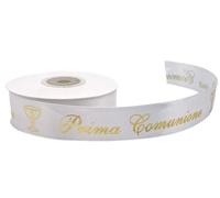 Nastro doppio raso scritta Oro PRIMA COMUNIONE 25 mm X 25 metri