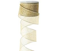 Nastro dorato con filo metallico, 6,3 cm x 9,1 m, a rete glitterata, nastri natalizi dorati per decorazioni per alberi, fiocchi per topper, ghirlande, confezioni regalo