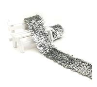 Nastro elastico con paillettes, 1 metro, 4,8 cm, 5 file, elastico, con paillettes, in pizzo con paillettes metallizzate, per cucire, argento