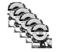 Nastro etichetta da 12 mm 5/10pk SS12KW LK-4Wbn Compatibile con la stampante etichetta LW-300 400 e macchine per produttori di etichette simili ST12KW SC12RW SC12YW(5PK Black on White)