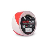 NASTRO FACILE 1PC Nastro adesivo Segnaletico 50mm x 33metri | PVC Marcature Permanenti | Resistente Ad Abrasione | Ideale Per Aree Di Lavoro E Percorsi Veicoli | forte potere adesivo | Rosso/Bianco