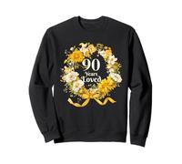 Nastro Floreale con Girasole e Scritta 90 Years Loved, da Donna, per 90° Compleanno Felpa