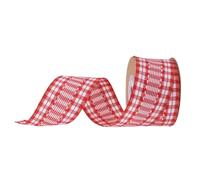 Nastro Gingham, 38 mm x 6 Yards, nastro decorativo per il fai da te, nastro natalizio a quadri, con bordo in filo per fiocchi, corona autunnale, confezioni regalo, rosso