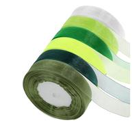 Nastro in 6 colori, ampio nastro verde lucido, nastro in organza, 20 mm x 45 m, set di nastri in tessuto per bouquet, decorazioni per matrimoni, confezioni regalo, fai da te