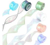 Nastro in organza, 6 rotoli di nastro regalo, 4 cm x 9 m, nastro trasparente Shimmer per confezionare regali, per bouquet, per matrimoni e bricolage