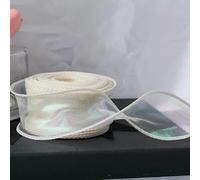 Nastro in organza a coda di pesce da 40 mm e 10 iarde, riflettente, iridescente, con bordo ondulato, per confezioni fai da te, fiocchi, bouquet, nastri in voile - giallo crema