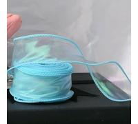 Nastro in organza a coda di pesce da 40 mm e 10 iarde, riflettente, iridescente, con bordo ondulato, per confezioni fai da te, fiocchi, bouquet, nastri in voile - Blu