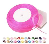 Nastro in organza rosso rosa, 45 m, 15 mm, in organza chiffon, nastro in chiffon trasparente, nastro natalizio per capelli, nastro in organza per artigianato, confezioni regalo, matrimoni