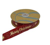 NASTRO IN RASO NATALIZIO - nastro da 25mm x 10 metri - SOGGETTI DI NATALE - VARI TEMI E COLORI - addobbi natalizi - PER PACCHI REGALO E CONFEZIONI (Velluto Rosso Merry Christmas)