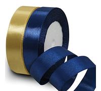 Nastro in raso oro e blu navy 20 mm, 22 m, nastro in tessuto dorato, blu navy per artigianato, confezioni regalo, palloncini, cucito fai da te, San Valentino, regali bouquet di nozze floreali