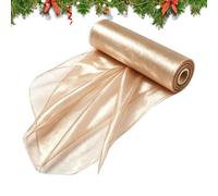 Nastro in Rete 50 Metri Rotoli Leggeri Morbidi Velati Per Feste | Nastro Mesh Per Ghirlande Per Fiocchi Albero, Corone, Sfondo Feste, Lavori Fai Da Te, Incarti, Champagne Larghezza 25 cm