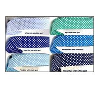 Nastro in sbieco di alta qualità, 100% cotone, a pois, doppia piegatura, 30 mm, per cucito, trapuntatura, 36 colori, Blu acqua con bianco, 5 m