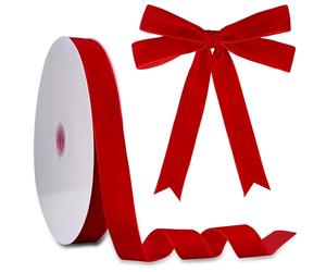 Nastro in velluto 30 metri Manjonzic Nastro in velluto a un lato perfetto per alberi di Natale, confezione regalo, mazzi di fiori, decorazioni per matrimoni (rosso, 1 pollice (25 mm))