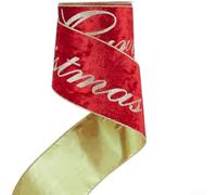 Nastro in velluto con glitter e stampa natalizia per decorazioni per albero di Natale e ghirlande, adatto per vari usi artigianali stagionali (rosso)