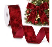 Nastro in velluto rosso con filo metallico, larghezza 6,3 cm, lunghezza 4,5 m, nastro in velluto satinato su un solo lato, per confezioni regalo, fiocchi, decorazioni natalizie