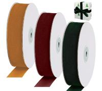 Nastro in velluto verde scuro, 3 rotoli da 1 pollice x 10 iarde che avvolgono il nastro per mestieri, fiocchi per capelli, ghirlande, matrimonio in verde scuro, rosso vino, cammello