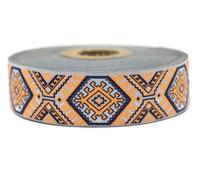 Nastro jacquard tessuto arancione e blu navy, stella nomade 10 m x 25 mm, rotolo nastro Brode per cucito, decorazione 25708-V3