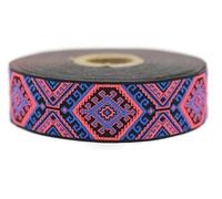 Nastro jacquard tessuto blu brillante e rosa fucsia stella nomade 10mt x 25mm - rotoli nastro Brode per cucito decorazione 25708-V5