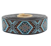 Nastro jacquard tessuto blu chiaro e marrone fucsia stella nomade 10mt x 25mm - rotoli nastro Brode per cucito decorazione 25708-V7