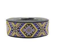Nastro jacquard tessuto giallo brillante e viola stella nomade 10 mt x 25 mm - rotoli di nastro Brode per cucito decorazione 25708-V6