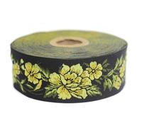 Nastro jacquard tessuto giallo e nero, motivo floreale di mezzanotte, 10 m x 35 mm, rotoli di nastro brodo per cucito, decorazione 35096-V2