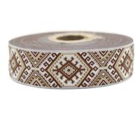 Nastro jacquard tessuto marrone e beige stella nomade 10 mt x 25 mm - rotoli nastro brodo per cucito decorazione 25708-V4