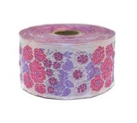 Nastro jacquard tessuto rosa e fucsia giardino segreto, 10 m x 50 mm, rotolo nastro brodo per cucito, decorazione 50097-V5