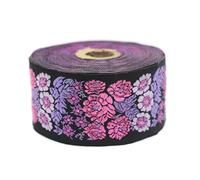 Nastro jacquard tessuto rosa e viola giardino segreto 10 mt x 50 mm - rotoli nastro Brode per cucito, decorazione 50097-V1