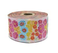 Nastro jacquard tessuto rosa fucsia e celeste giardino segreto 10mt x 50mm - rotoli nastro brodo per cucito decorazione 50097-V7